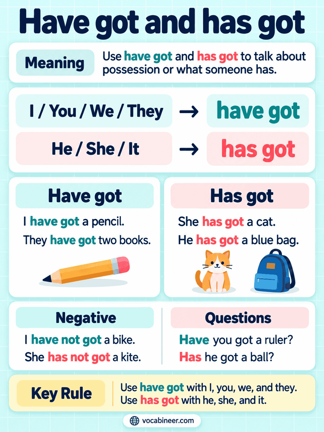 Have Got and Has Got with Rules and Examples
